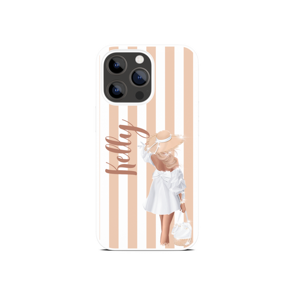 Peach Pinstripe Girl Personalised Phone Case