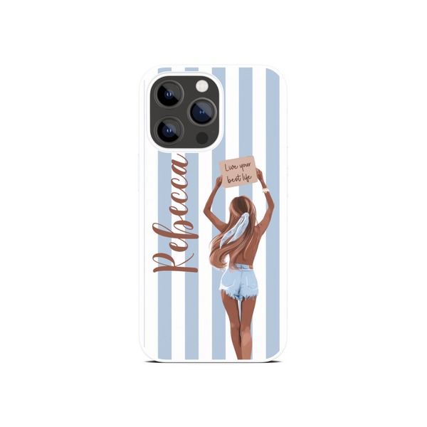 Blue Pinstripe Girl Personalised Phone Case