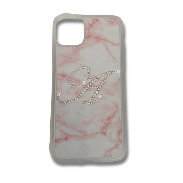 Pink Marble Sparkle Initial Personalised Phone Case