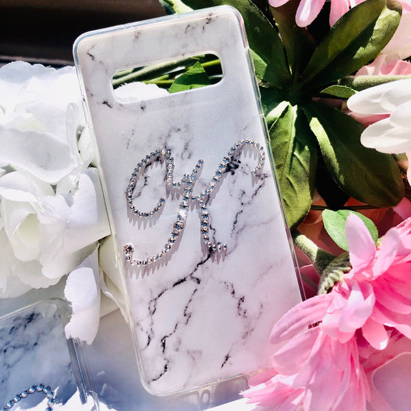 Grey Marble Sparkle Initial Personalised Phone Case