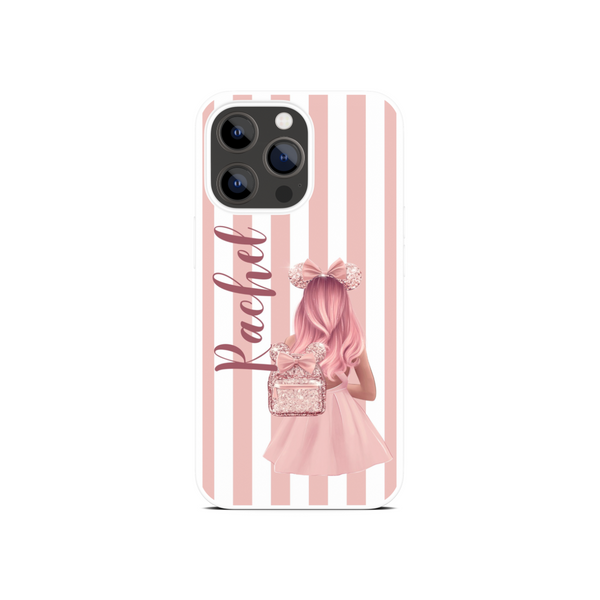 Peach Pink Pinstripe Girl Personalised Phone Case