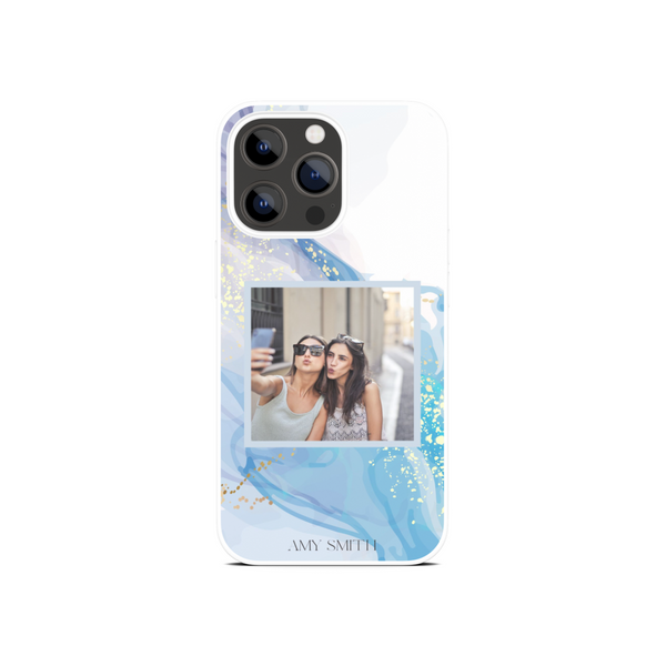 Blue gold marble photo phone case