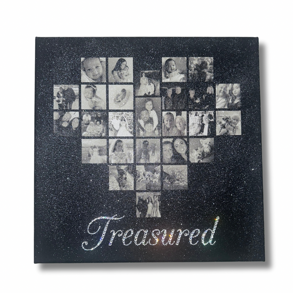 Personalised Heart Photo Collage Glitter Canvas