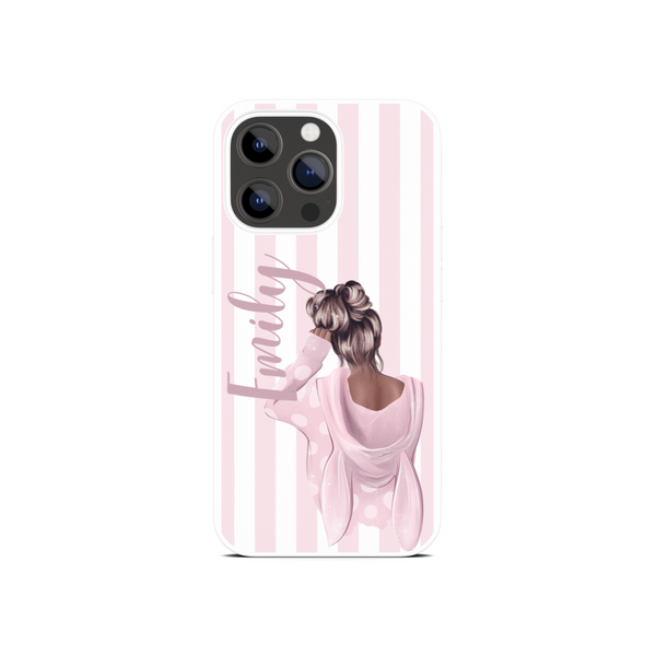 Pink Pinstripe Girl Personalised Phone Case