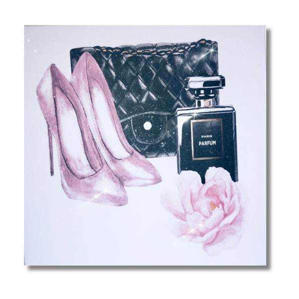 Fashion Perfume Heels Fashion Canvas | Glitter Canvas Wall Art | Crystalise Boutique