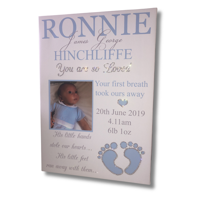 Glitter New Baby Personalised Photo Canvas