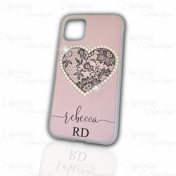 Black Lace Heart Personalised Phone Case