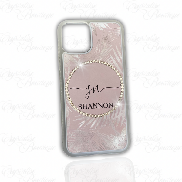 Pink Silver Leaf Pattern Personalised Phone Case