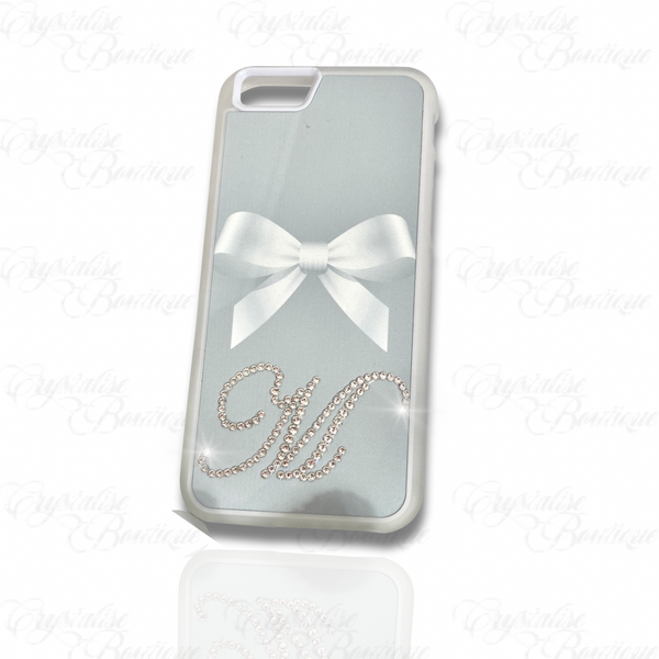 Crystal Initial White Bow Phone Case