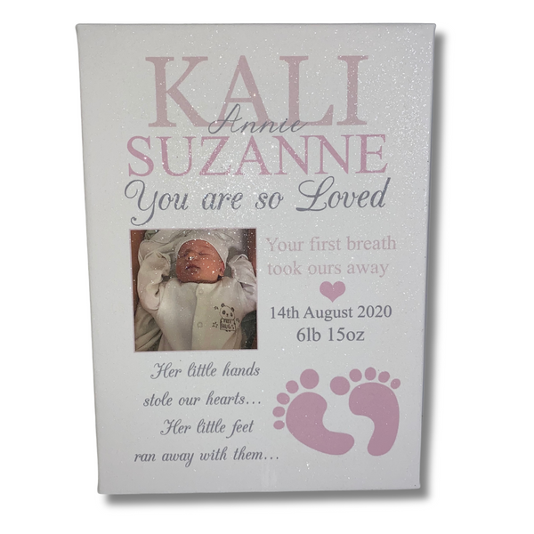 Glitter New Baby Personalised Photo Canvas