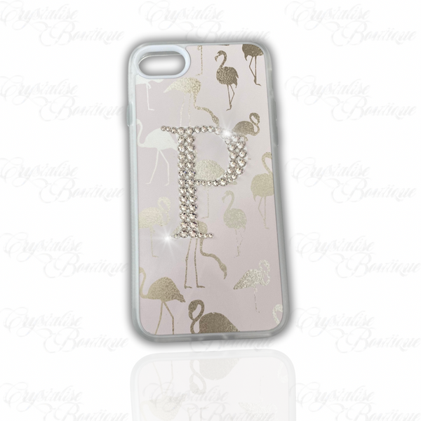 Crystal Initial Flamingo Personalised Phone Case
