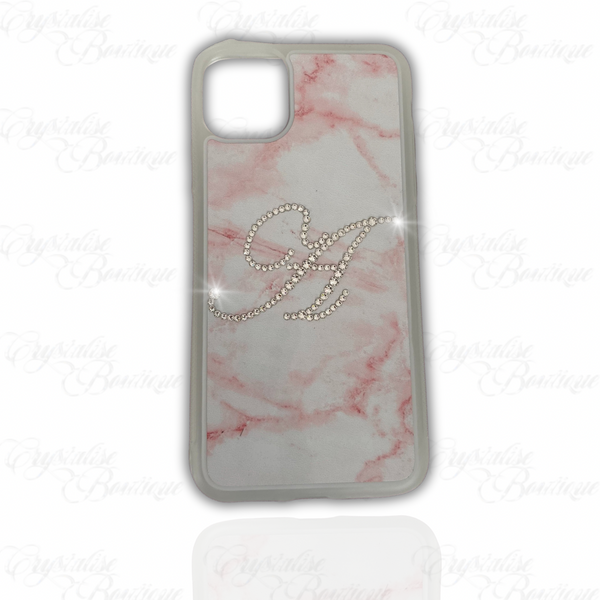 Pink Marble Crystal Initial Phone Case