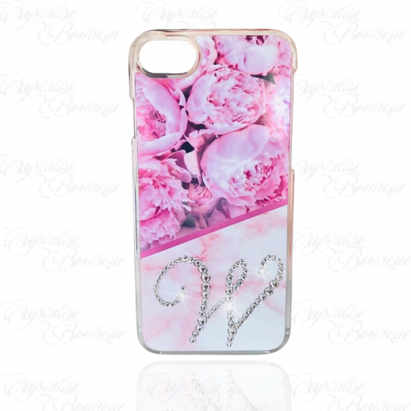 Crystal Initial Pink Peony Personalised Phone Case