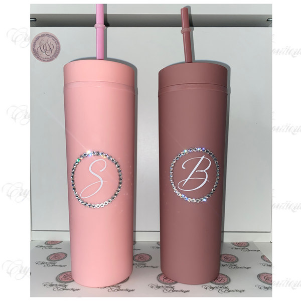 PERSONALISED SKINNY TUMBLER WITH STRAW (CHOOSE FROM 25 COLOURS)