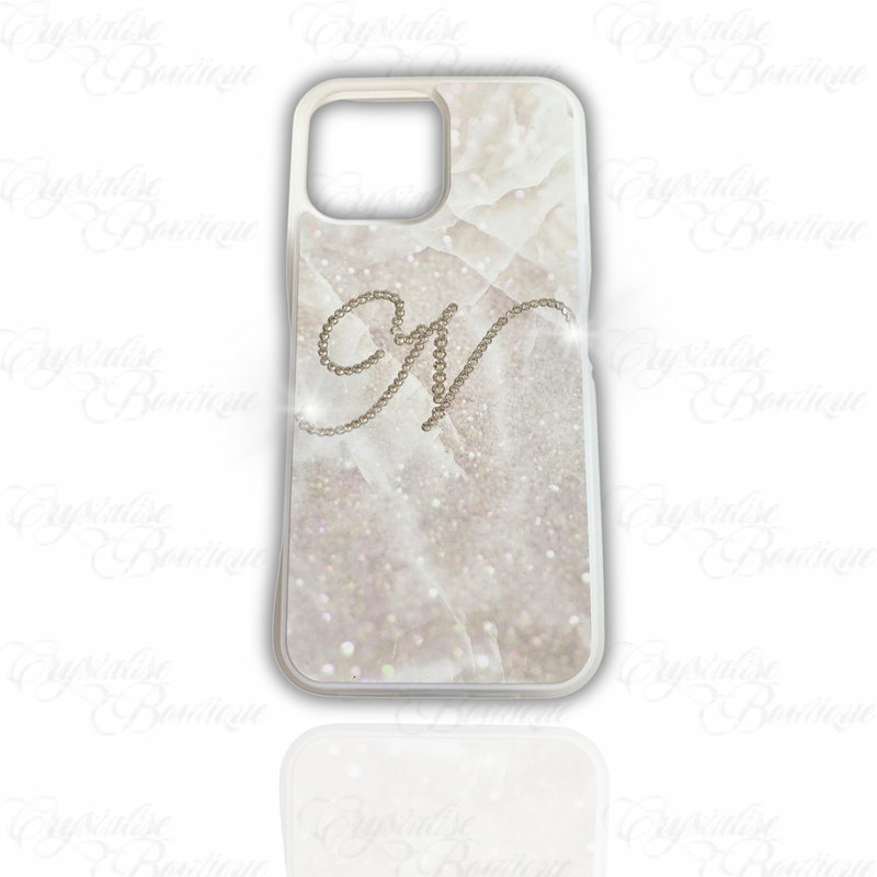Cream Marble Crystal Initial Case
