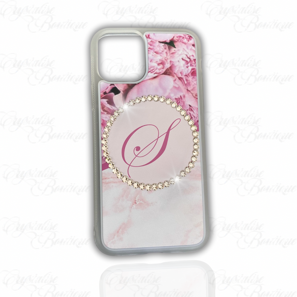 Pink Peony Crystal Circle Personalised Phone Case