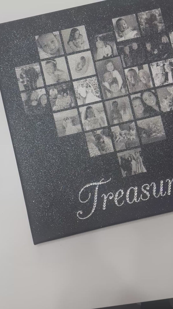 Personalised Heart Photo Collage Glitter Canvas