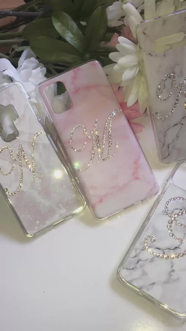 Pink Marble Sparkle Initial Personalised Phone Case
